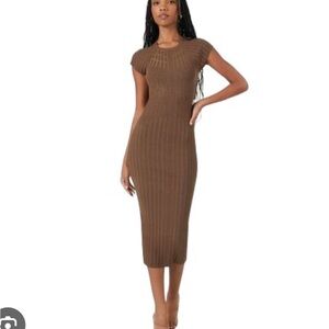Forever 21 Brown Ribbed Midi Dress